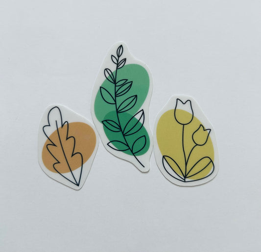 Set of 3 flower and leaves stickers