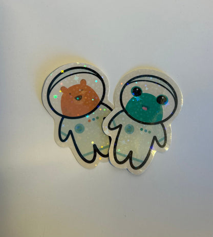 Cute sparkly animal astronaut sticker