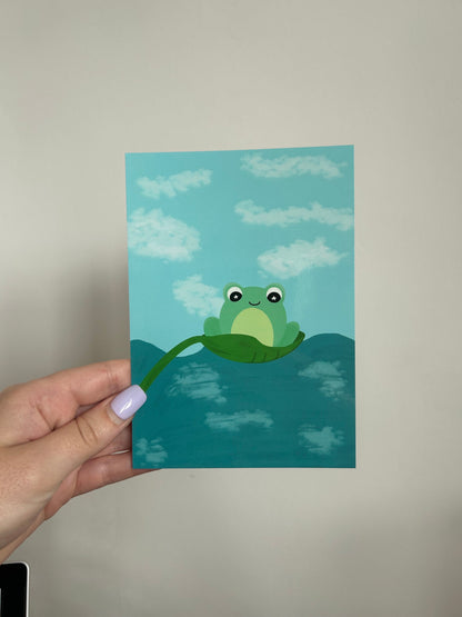 Frog in a pond small print - A6 postcard